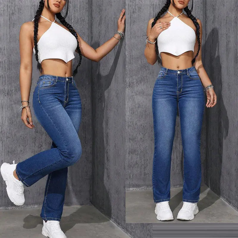 Fashionable Plus Size Women’s Jeans – Elastic Straight-Leg High-Stretch Denim Pants, Casual Breathable Comfortable Jeans