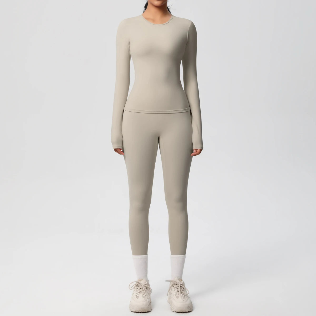 Women’s 2-Piece Workout Set – Long Sleeve Gym Top & High Waist Yoga Leggings Fitness Tracksuit