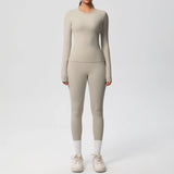 Women’s 2-Piece Workout Set – Long Sleeve Gym Top & High Waist Yoga Leggings Fitness Tracksuit