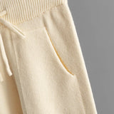 Women’s Winter Casual Knitted Two-Piece Set – Solid Color Sweater Top & Loose-Fit Pants Lounge Outfit