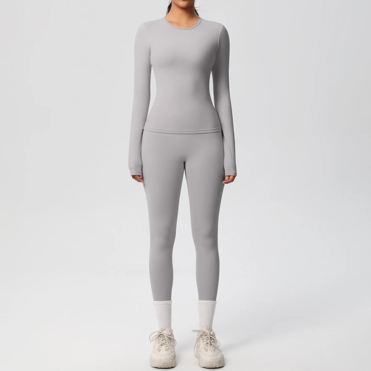 Women’s 2-Piece Workout Set – Long Sleeve Gym Top & High Waist Yoga Leggings Fitness Tracksuit