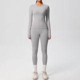 Women’s 2-Piece Workout Set – Long Sleeve Gym Top & High Waist Yoga Leggings Fitness Tracksuit