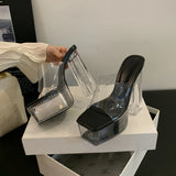 Women’s 15CM Transparent Platform High Heels – Crystal Waterproof Thick Heel Shoes, Korean Style Fashion Ready Stock