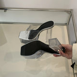 T-Stage Style Women’s Crystal Heel Sandals – Square Toe Waterproof Platform High Heels, Runway Star Fashion Shoes (Sizes 35–42)