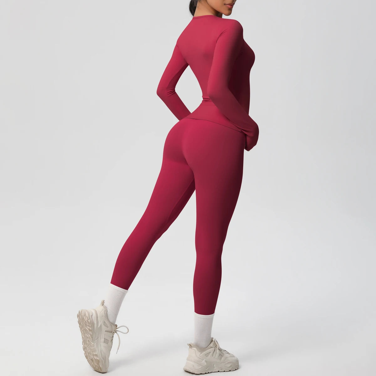 Women’s 2-Piece Workout Set – Long Sleeve Gym Top & High Waist Yoga Leggings Fitness Tracksuit