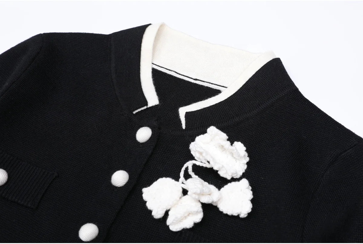 High-End Women’s Winter Two-Piece Set – Floral Embroidered Knitted Cardigan Sweater & Pants Outfit