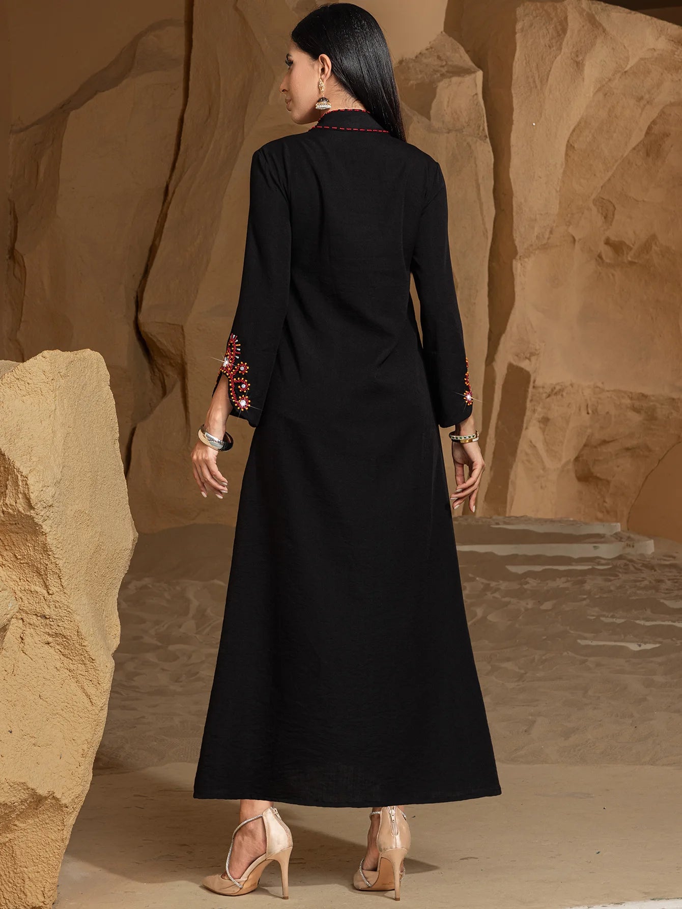 S-XXL Moroccan Abaya for Women – Diamond Embellished Long Maxi Muslim Dress, Dubai Kaftan Evening Gown, Eid Ramadan Jalabiya