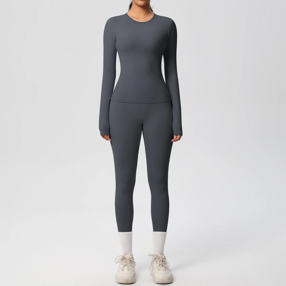 Women’s 2-Piece Workout Set – Long Sleeve Gym Top & High Waist Yoga Leggings Fitness Tracksuit
