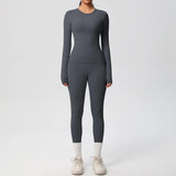 Women’s 2-Piece Workout Set – Long Sleeve Gym Top & High Waist Yoga Leggings Fitness Tracksuit