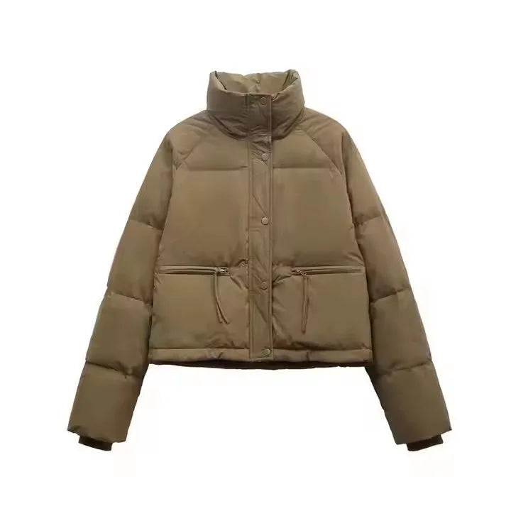 2025 Korean Fashion Women’s Short Puffer Jacket – Stand Collar Cotton-Padded Thick Winter Coat