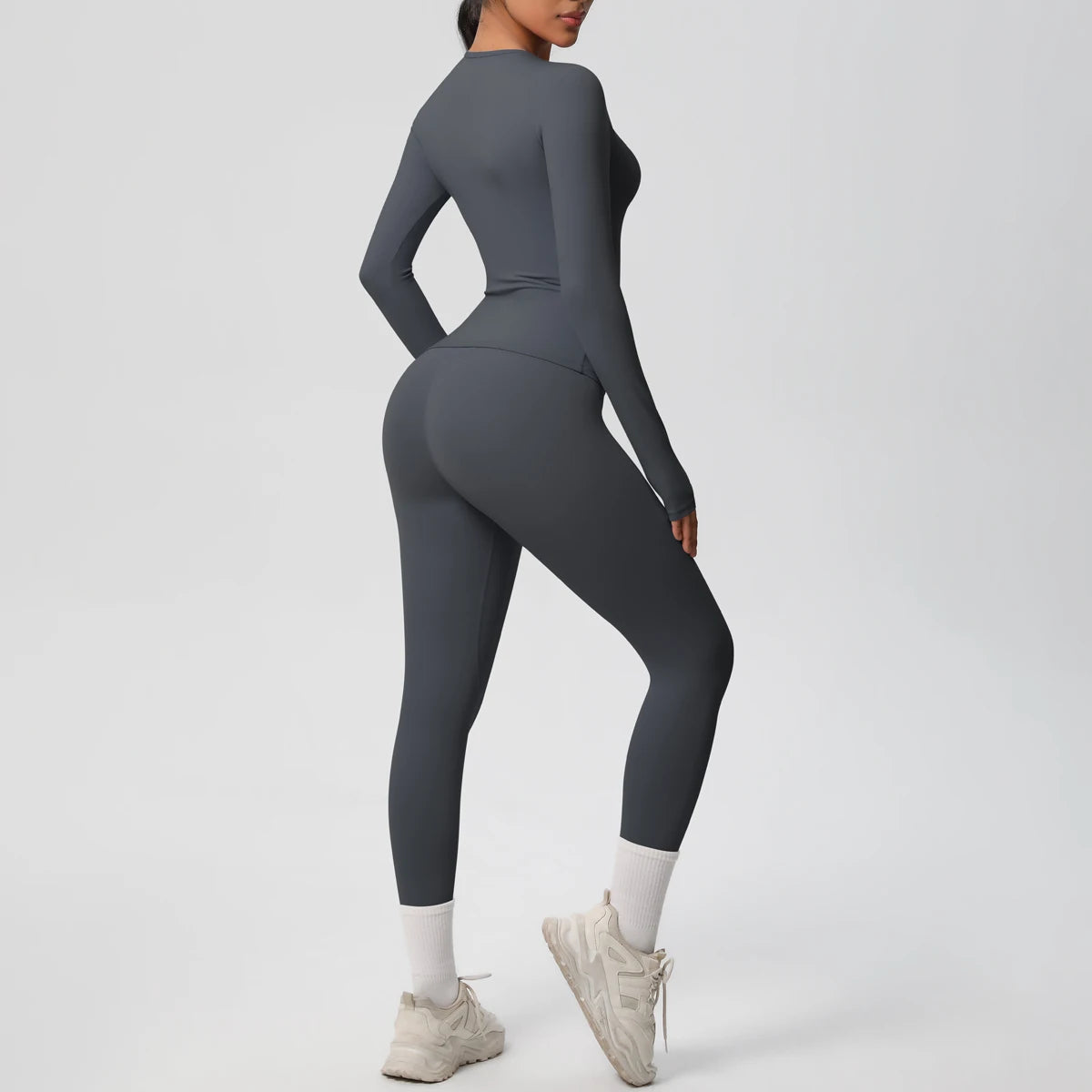 Women’s 2-Piece Workout Set – Long Sleeve Gym Top & High Waist Yoga Leggings Fitness Tracksuit