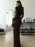 Elegant Women’s Long Sleeve Bodycon Maxi Dress – High Slit Turtleneck Evening Gown for Party, Formal & Winter Fashion