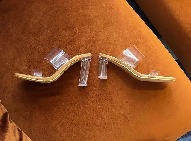 Summer Women’s Clear High Heel Sandals – 9cm Transparent Jelly Slippers with Open Square Toe, Sexy Fashion Pumps