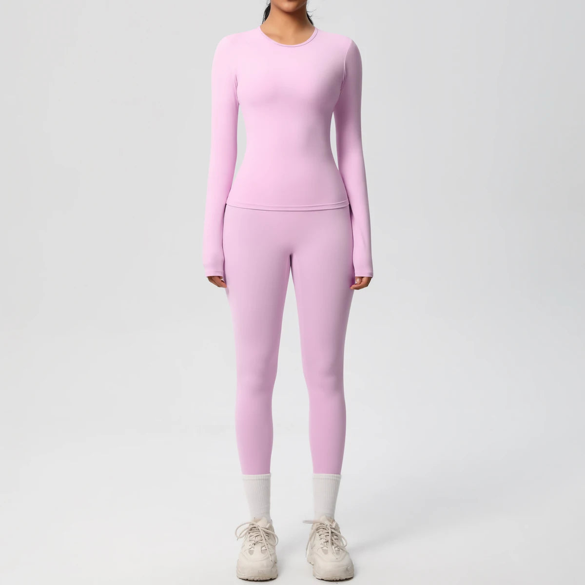 Women’s 2-Piece Workout Set – Long Sleeve Gym Top & High Waist Yoga Leggings Fitness Tracksuit