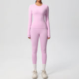 Women’s 2-Piece Workout Set – Long Sleeve Gym Top & High Waist Yoga Leggings Fitness Tracksuit