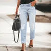 European Retro Plus Size Women’s Jeans – Mid-Waist Straight-Leg Denim Pants with Ripped Hole Design, Casual Street Fashion