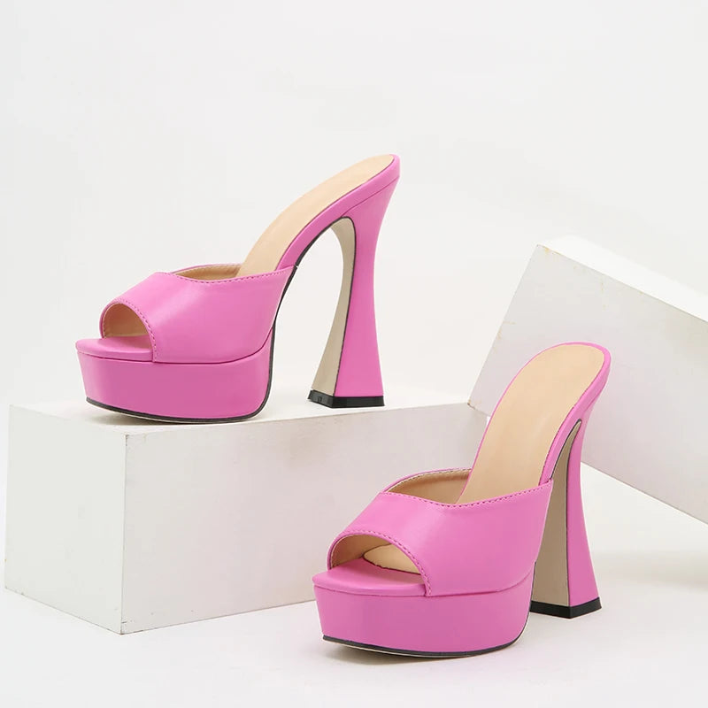 Women’s Square Toe Waterproof Platform High Heels – European & American Style Solid Color Sandals with Clear Glass Heel