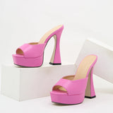 Women’s Square Toe Waterproof Platform High Heels – European & American Style Solid Color Sandals with Clear Glass Heel