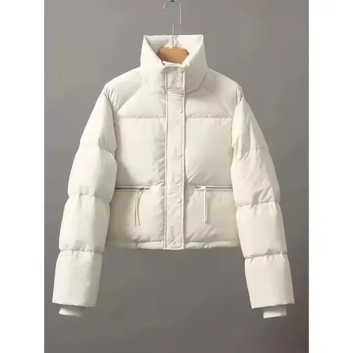 2025 Korean Fashion Women’s Short Puffer Jacket – Stand Collar Cotton-Padded Thick Winter Coat