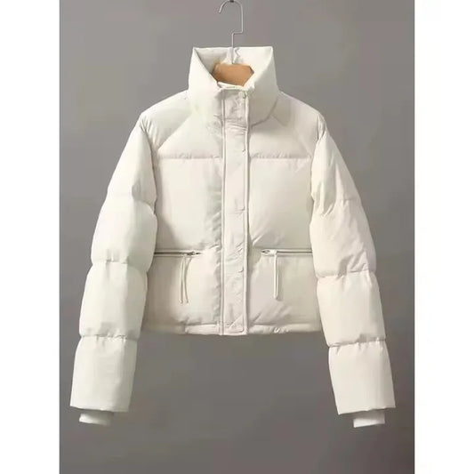 2025 Korean Fashion Women’s Short Puffer Jacket – Stand Collar Cotton-Padded Thick Winter Coat