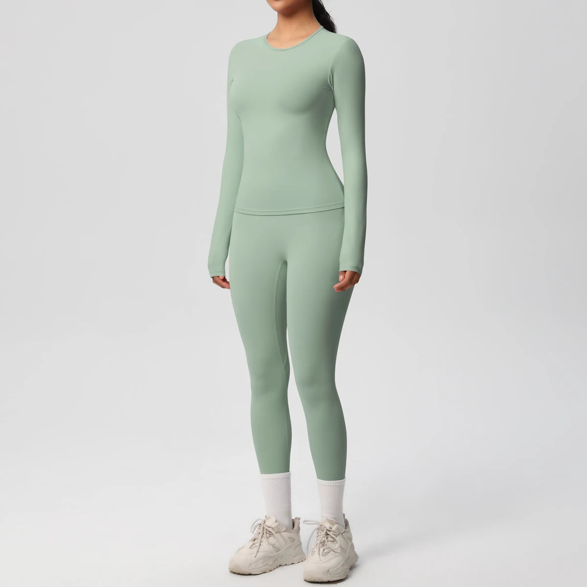Women’s 2-Piece Workout Set – Long Sleeve Gym Top & High Waist Yoga Leggings Fitness Tracksuit