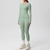 Women’s 2-Piece Workout Set – Long Sleeve Gym Top & High Waist Yoga Leggings Fitness Tracksuit