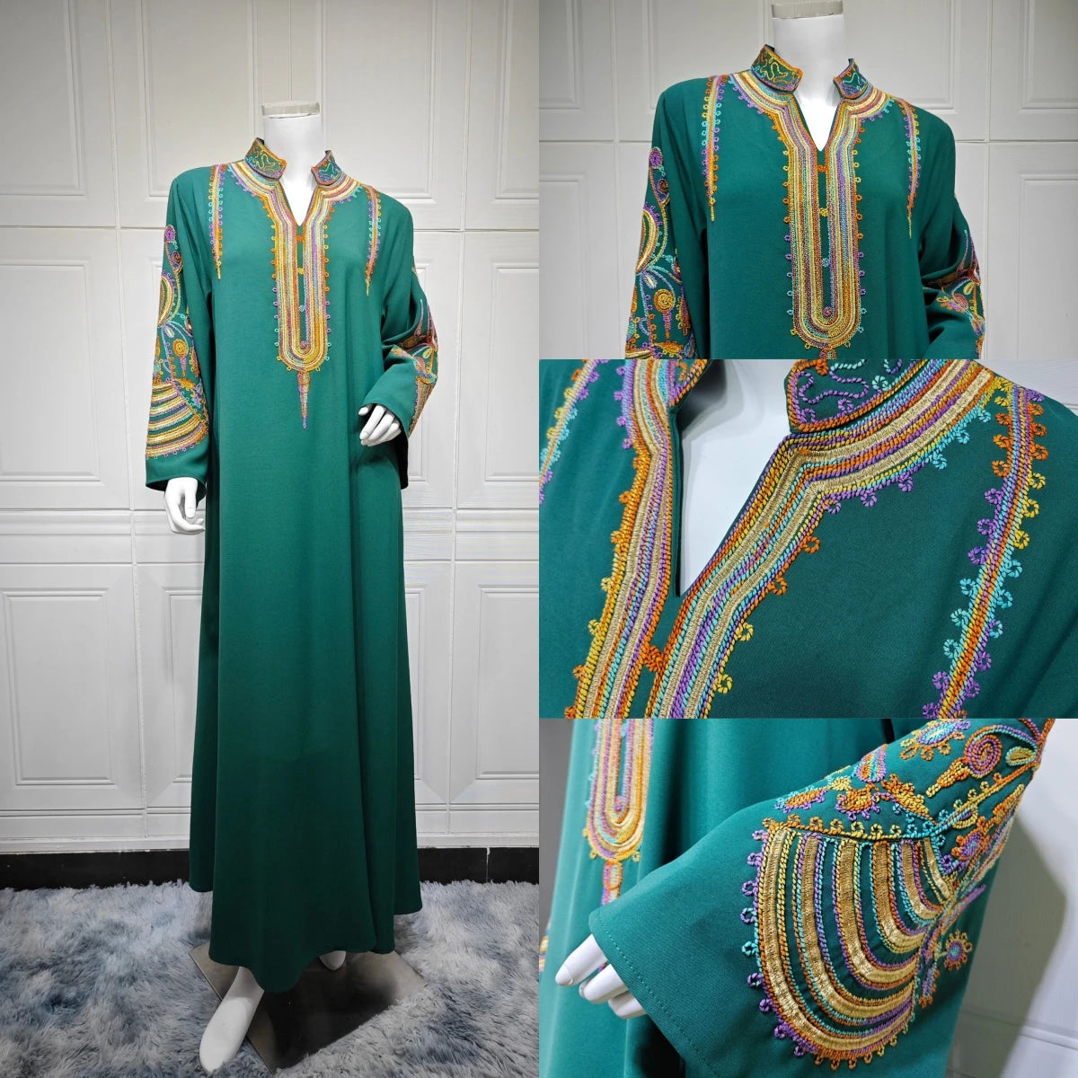 Dubai Abaya for Women – Elegant Middle Eastern Embroidered Muslim Dress, Islamic Kaftan Jalabiya, Moroccan Pullover Robe