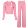 High-End Women’s Winter Two-Piece Set – Floral Embroidered Knitted Cardigan Sweater & Pants Outfit