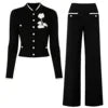 High-End Women’s Winter Two-Piece Set – Floral Embroidered Knitted Cardigan Sweater & Pants Outfit