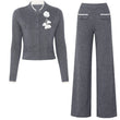 High-End Women’s Winter Two-Piece Set – Floral Embroidered Knitted Cardigan Sweater & Pants Outfit