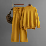 Women’s Winter Casual Knitted Two-Piece Set – Solid Color Sweater Top & Loose-Fit Pants Lounge Outfit
