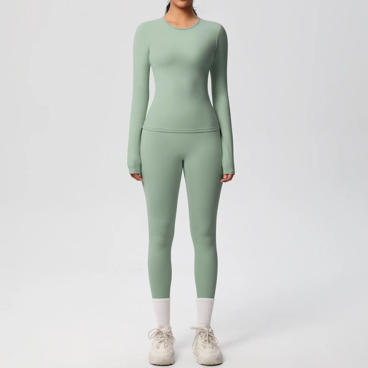 Women’s 2-Piece Workout Set – Long Sleeve Gym Top & High Waist Yoga Leggings Fitness Tracksuit
