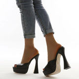 Women’s Square Toe Waterproof Platform High Heels – European & American Style Solid Color Sandals with Clear Glass Heel