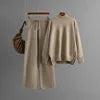 Women’s Winter Casual Knitted Two-Piece Set – Solid Color Sweater Top & Loose-Fit Pants Lounge Outfit
