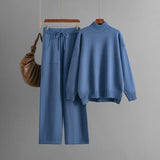 Women’s Winter Casual Knitted Two-Piece Set – Solid Color Sweater Top & Loose-Fit Pants Lounge Outfit