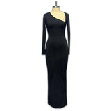 2025 Elegant Black Maxi Dress for Women – Asymmetrical Long Sleeve Split Evening Party Dress for Fall & Winter