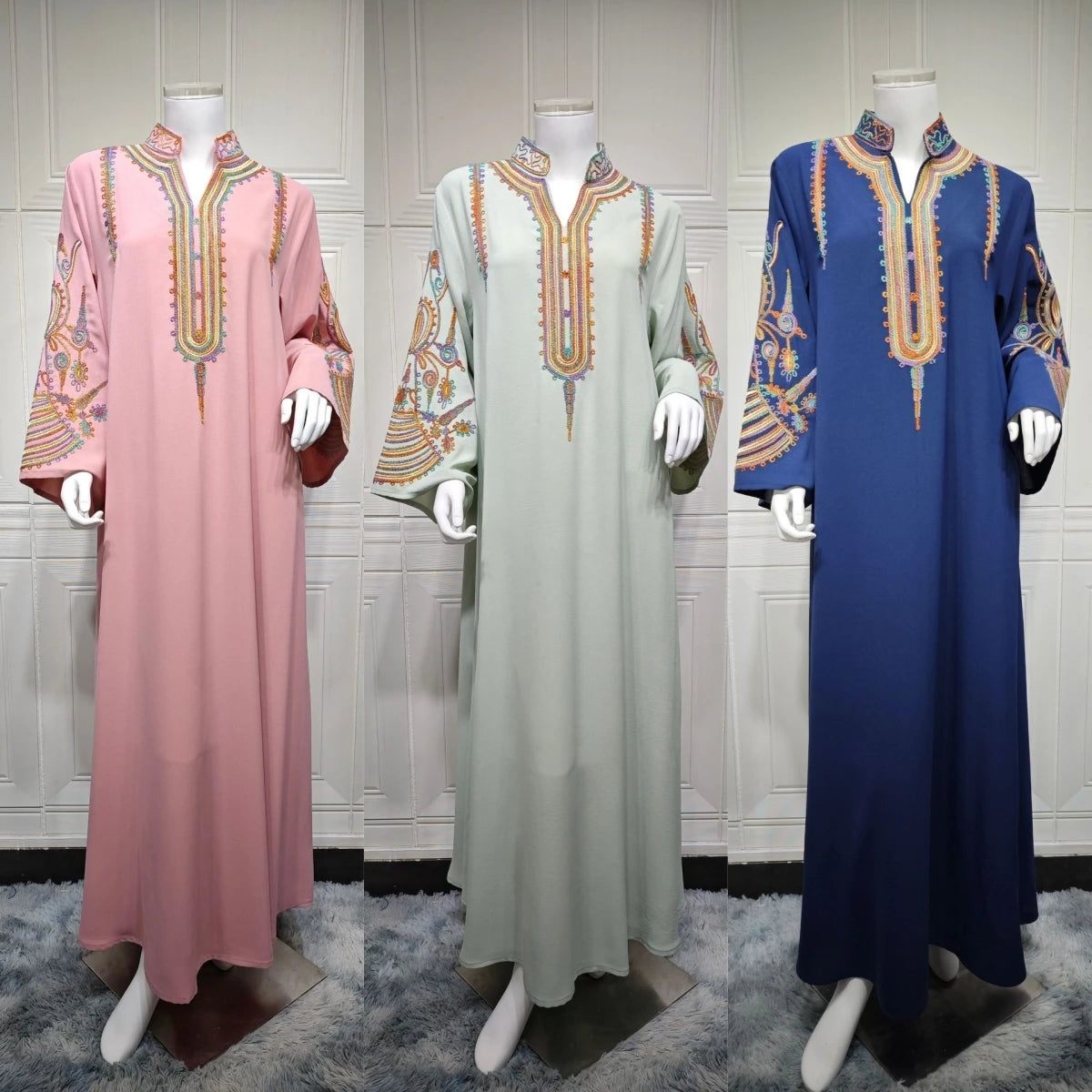 Dubai Abaya for Women – Elegant Middle Eastern Embroidered Muslim Dress, Islamic Kaftan Jalabiya, Moroccan Pullover Robe