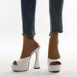 Women’s Square Toe Waterproof Platform High Heels – European & American Style Solid Color Sandals with Clear Glass Heel