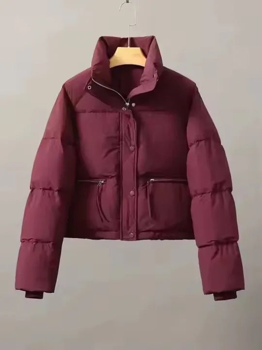 2025 Korean Fashion Women’s Short Puffer Jacket – Stand Collar Cotton-Padded Thick Winter Coat