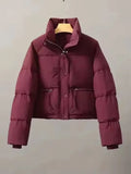 2025 Korean Fashion Women’s Short Puffer Jacket – Stand Collar Cotton-Padded Thick Winter Coat