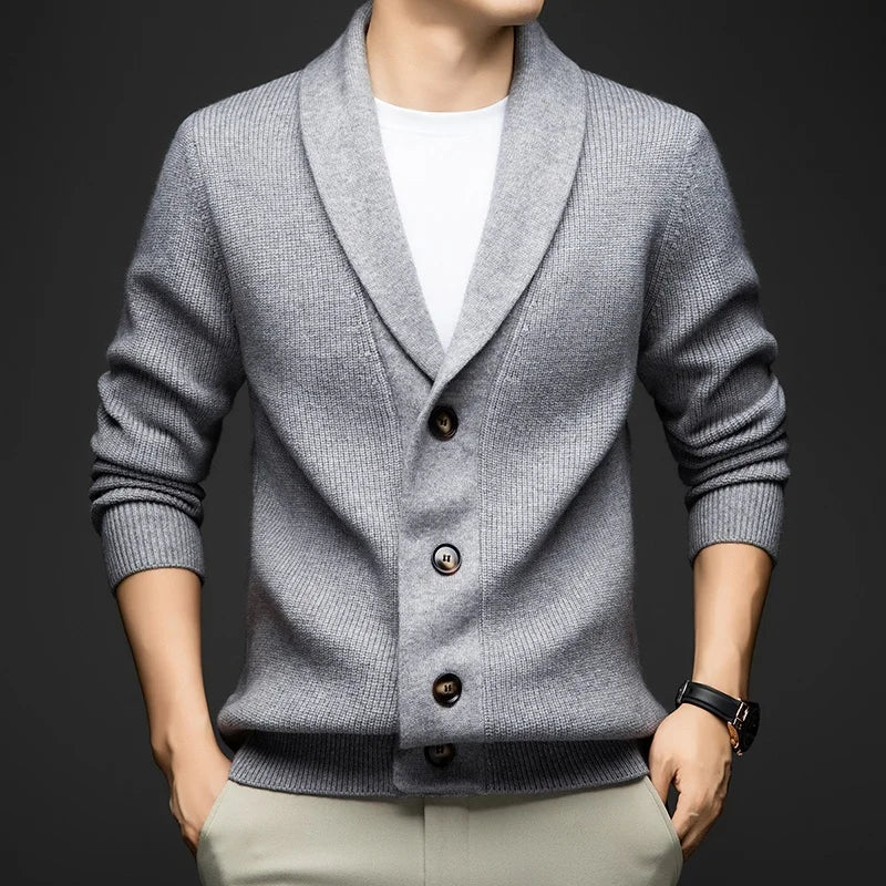 Men’s Winter Wool Cashmere Cardigan Sweater – Fleece-Lined Heavyweight Knit Thermal Jacket