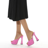 Women’s Square Toe Waterproof Platform High Heels – European & American Style Solid Color Sandals with Clear Glass Heel