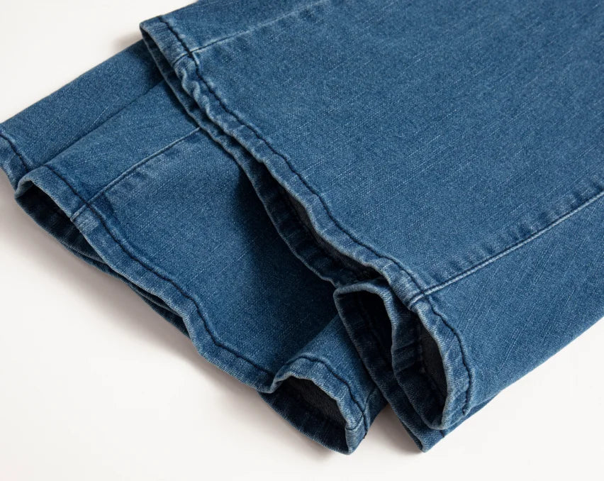 Women’s Blue Denim Flare Pants – High-Waist Bell Bottom Jeans with Skinny Fit, Casual Summer Street Style