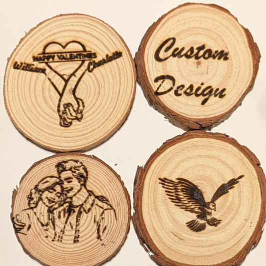 Pack of 4 Personalized Wooden Engraved Coasters – Custom Laser Engraved Wood Slices for Gifts & Decor