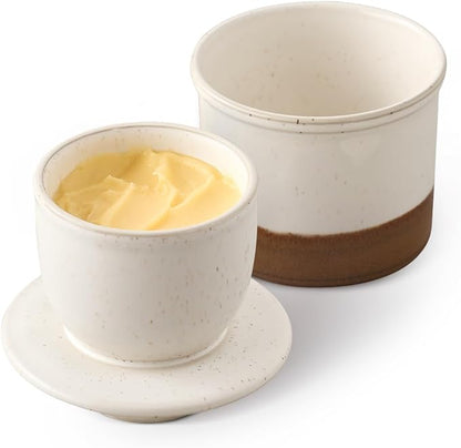 "Reactive Glaze French Butter Crock - Butter Keeper with Water Line for Fresh Spreadable Butter on Counter"