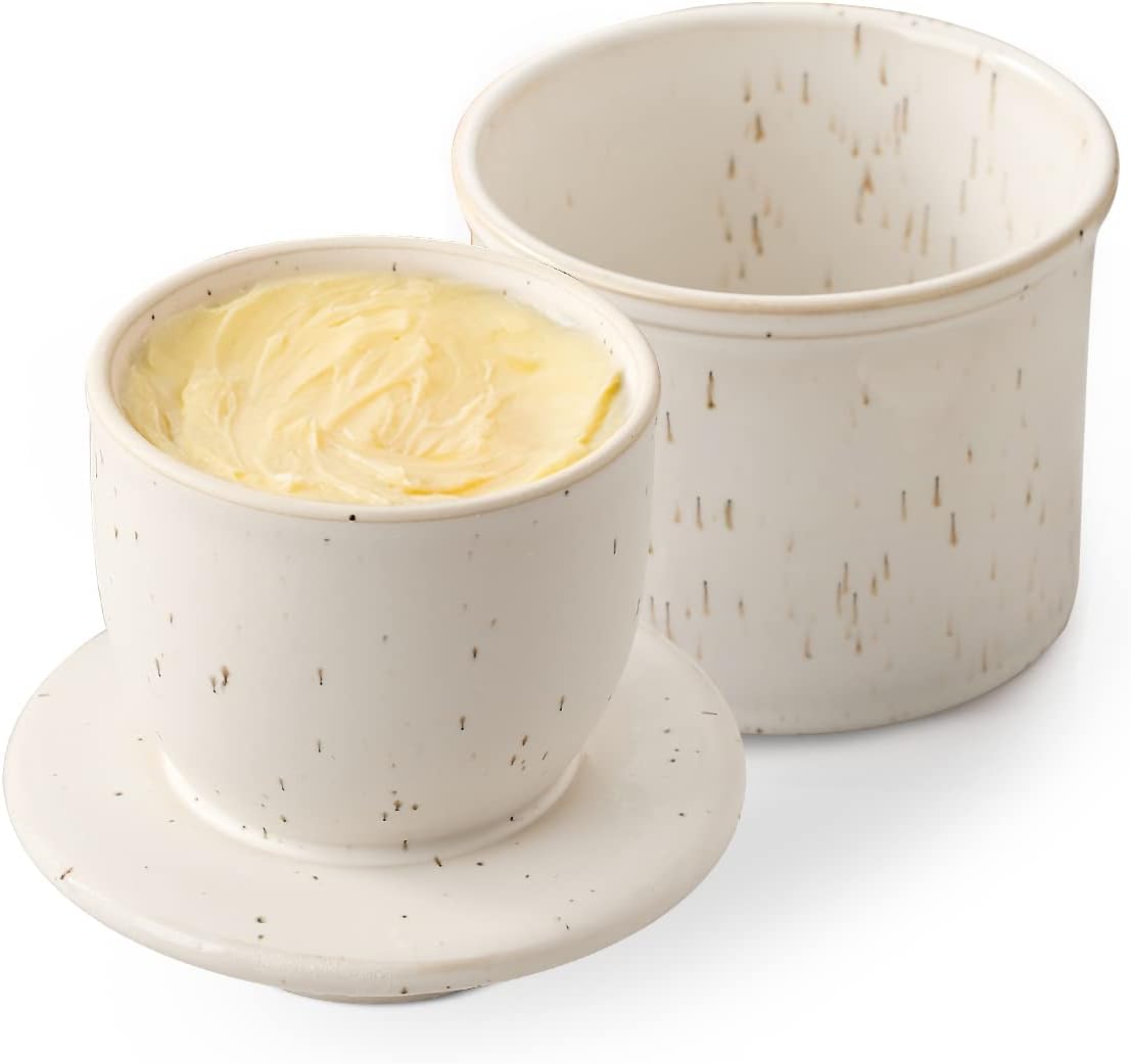 "Reactive Glaze French Butter Crock - Butter Keeper with Water Line for Fresh Spreadable Butter on Counter"