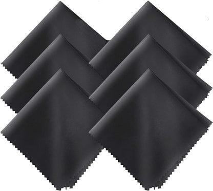 6 Pack Microfiber Cleaning Cloth,Glasses Cleaning Cloth Reusable Microfibre Cleaning Cloths for Eyeglasses, Spectacles, Sunglasses, Camera Lenses, iPad, Tablets, Silverware-BLACK