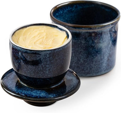 "Reactive Glaze French Butter Crock - Butter Keeper with Water Line for Fresh Spreadable Butter on Counter"