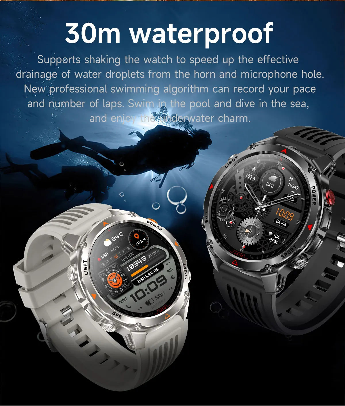 2025 Outdoor Military Smart Watch – Built-in GPS, Compass, Altimeter, Barometer, 3ATM Waterproof Rugged AMOLED Smartwatch with Bluetooth Call