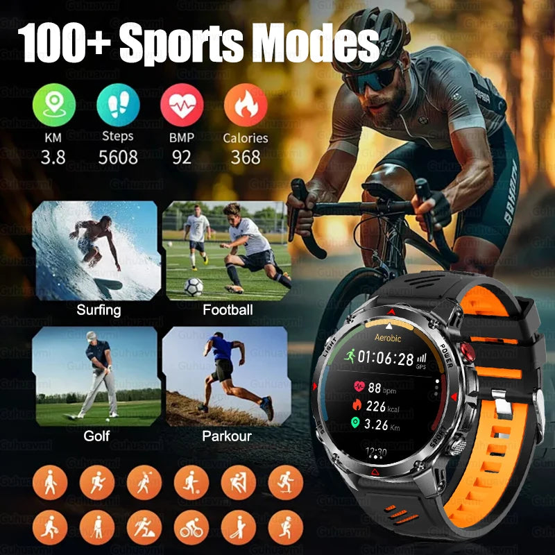 2025 Outdoor Military Smart Watch – Built-in GPS, Compass, Altimeter, Barometer, 3ATM Waterproof Rugged AMOLED Smartwatch with Bluetooth Call